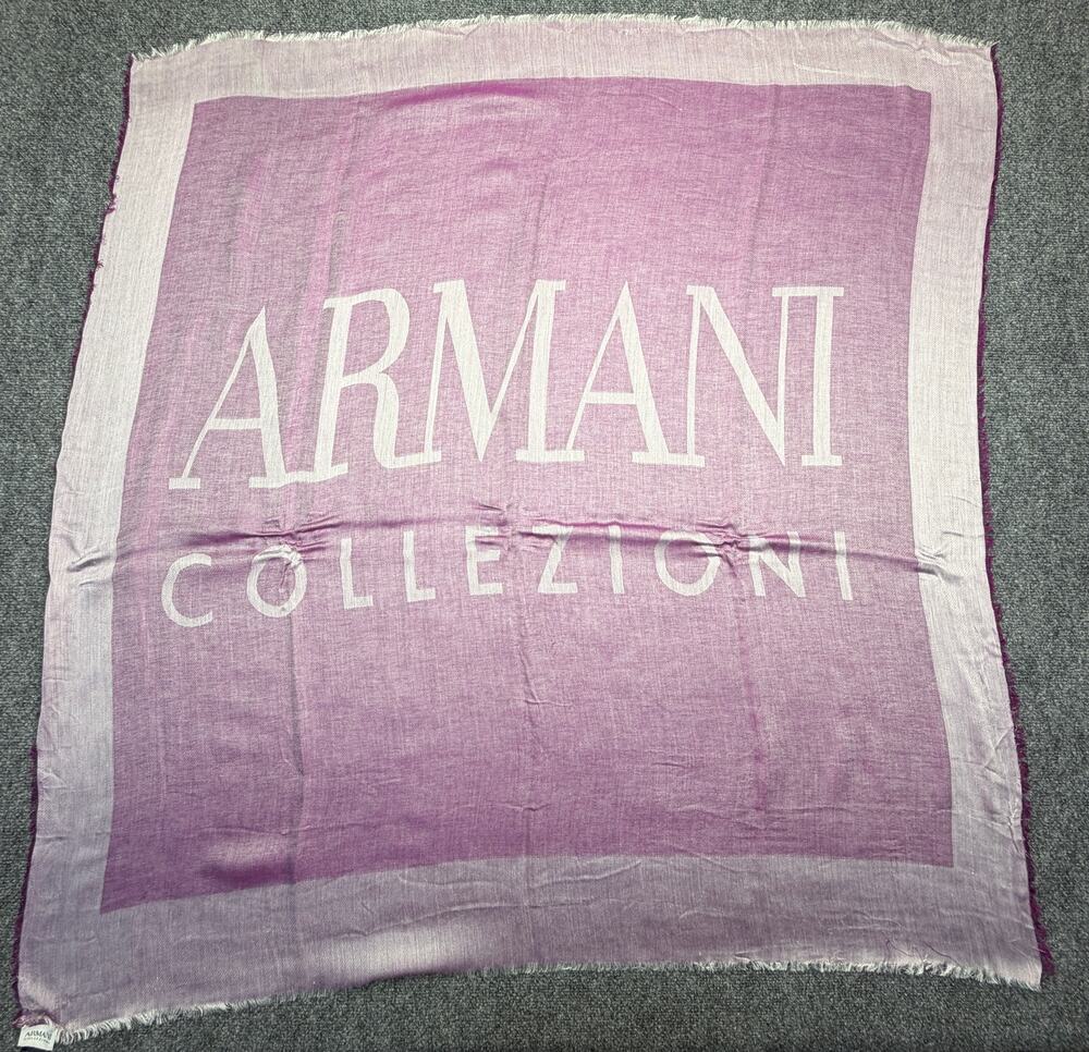 Armani Collezioni Made in Italy Logo Scarf Wrap Purple Pink 43" Luxury